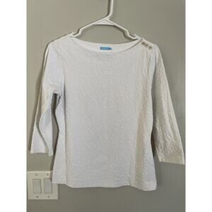 J.McLaughlin White Textured Geometric Leopard Pattern 3/4 Sleeves Top Size S